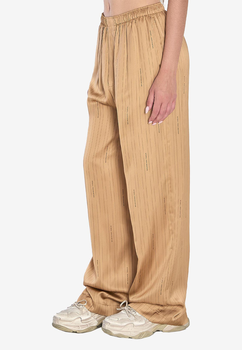 Balenciaga Striped Wide-Leg Pants Beige 847154-TSLA6-2684