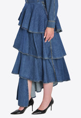 Alaïa Asymmetrical Spiral Maxi Denim Skirt Blue AA9J2358D004B--505