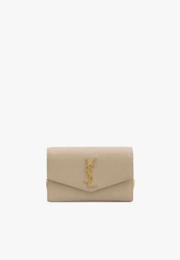Saint Laurent Uptown Grain De Poudre Leather Chain Clutch Beige 607788-1GF0J-2721