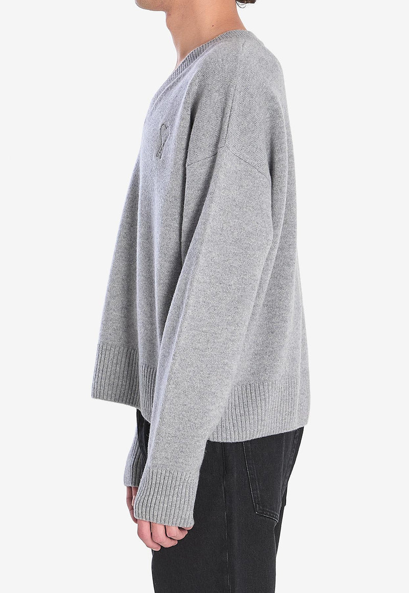 AMI PARIS V-neck Wool-Blend Sweater Gray UKS820-KN0071-050