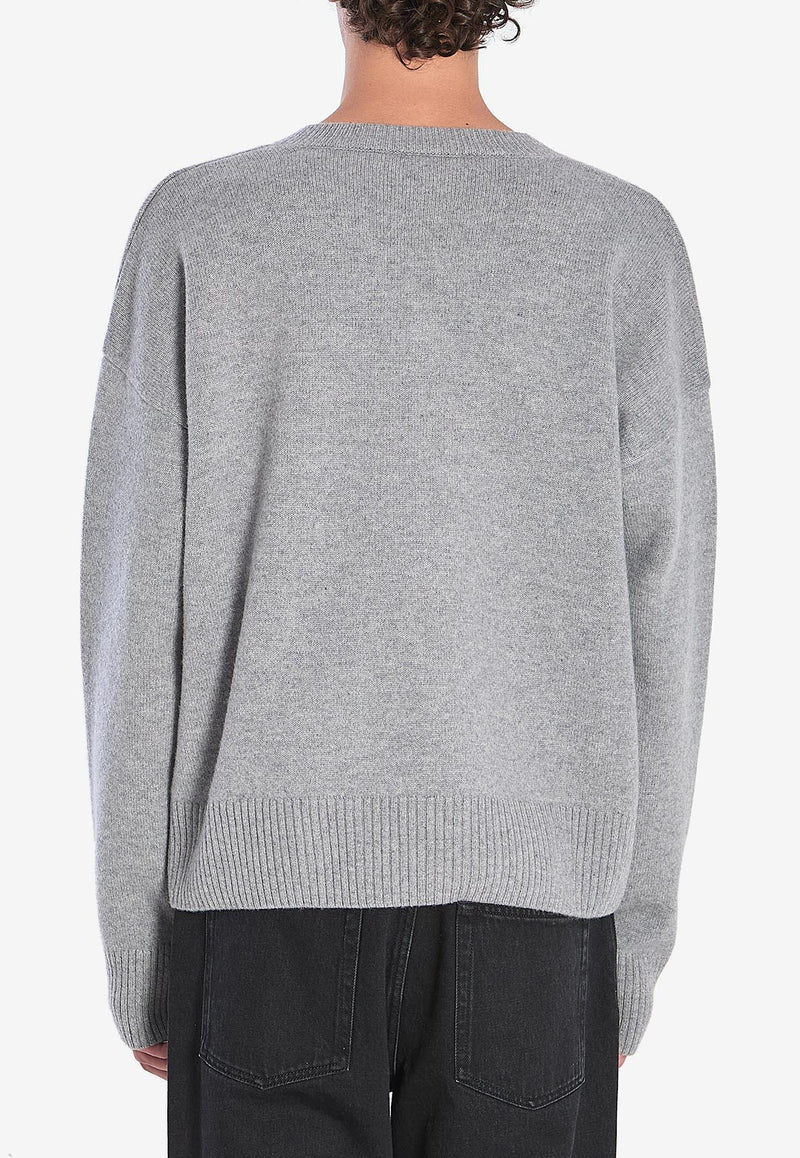 AMI PARIS V-neck Wool-Blend Sweater Gray UKS820-KN0071-050