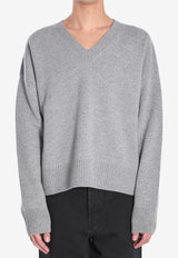 AMI PARIS V-neck Wool-Blend Sweater Gray UKS820-KN0071-050