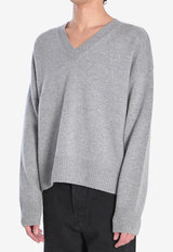 AMI PARIS V-neck Wool-Blend Sweater Gray UKS820-KN0071-050