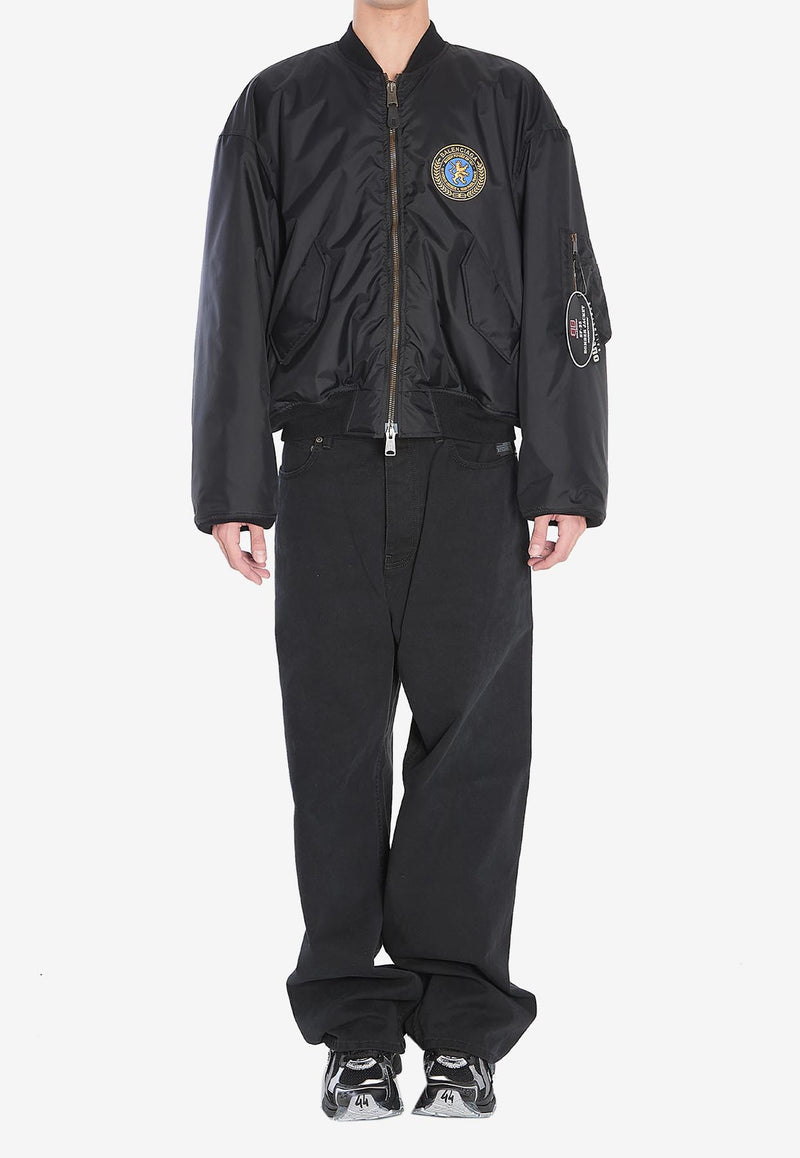 Balenciaga Logo Patch Oversized Bomber Jacket Black 839101-TOO04-1000