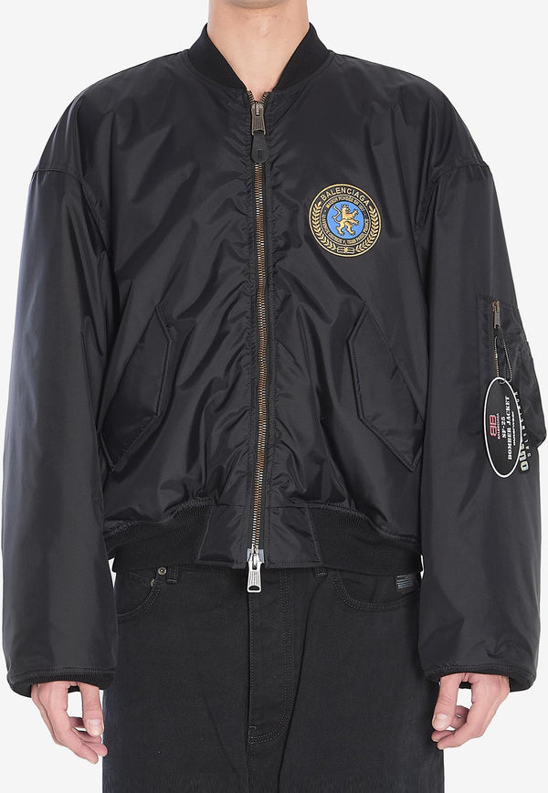 Balenciaga Logo Patch Oversized Bomber Jacket Black 839101-TOO04-1000