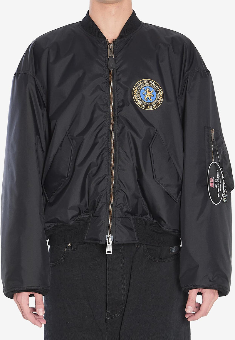 Balenciaga Logo Patch Oversized Bomber Jacket Black 839101-TOO04-1000