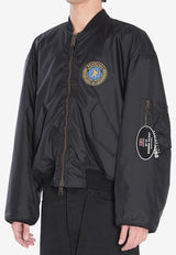Balenciaga Logo Patch Oversized Bomber Jacket Black 839101-TOO04-1000