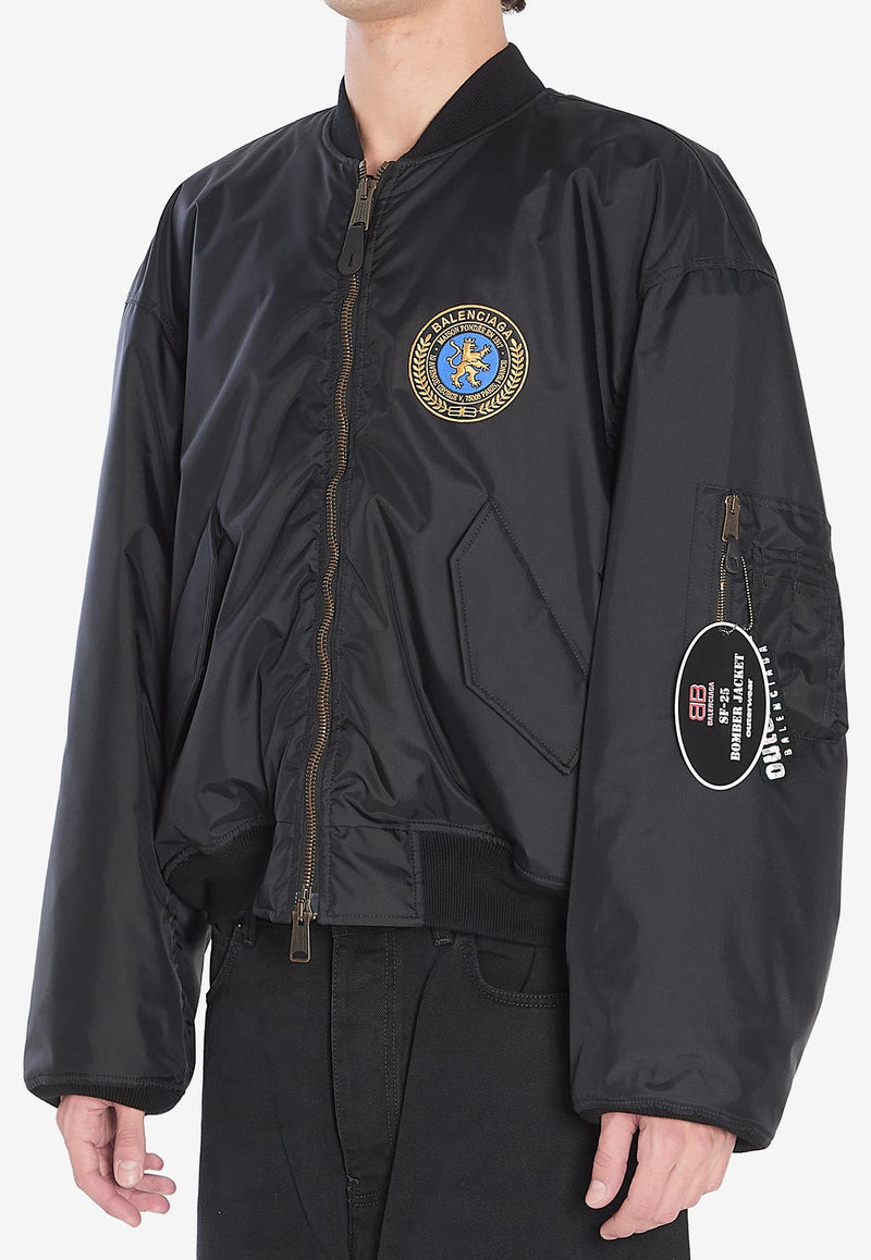 Balenciaga Logo Patch Oversized Bomber Jacket Black 839101-TOO04-1000