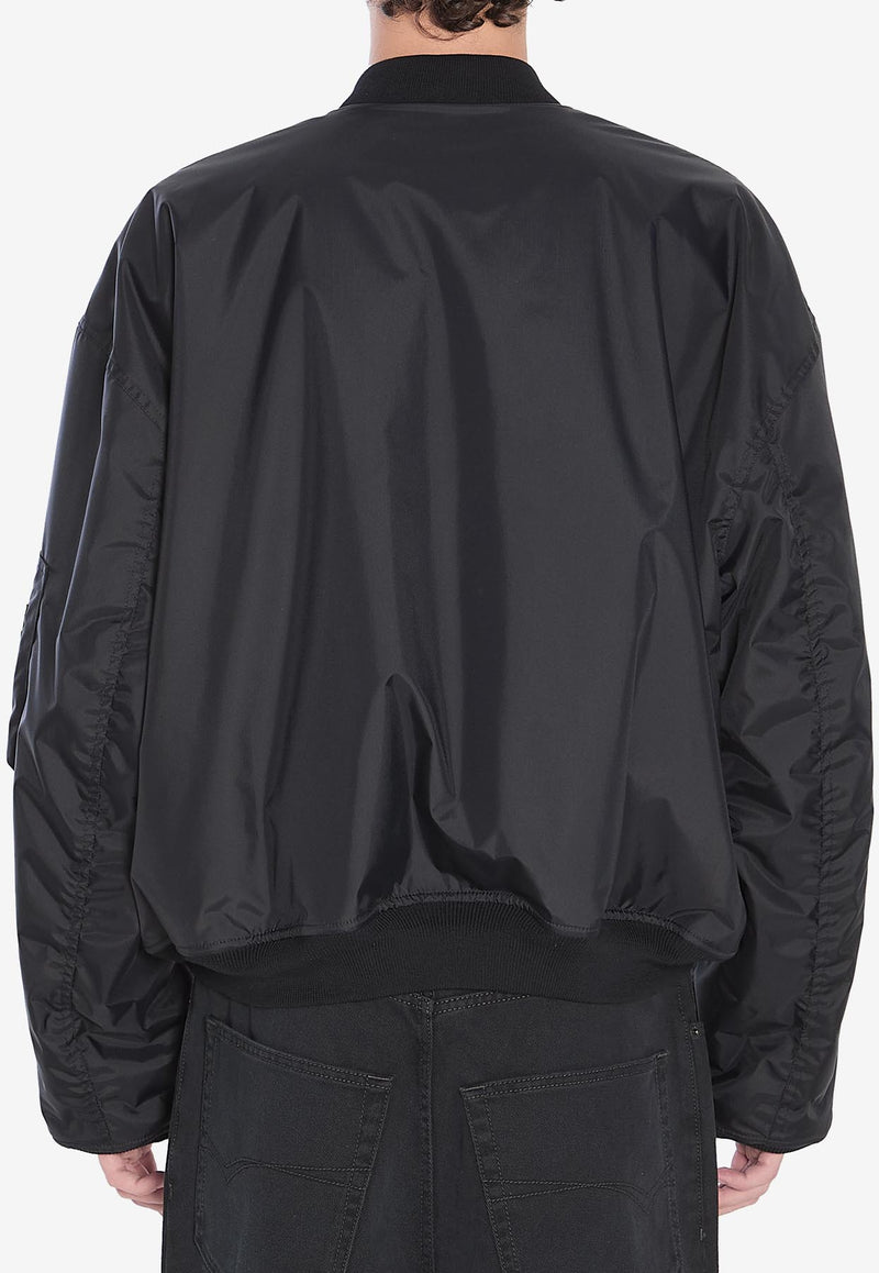 Balenciaga Logo Patch Oversized Bomber Jacket Black 839101-TOO04-1000
