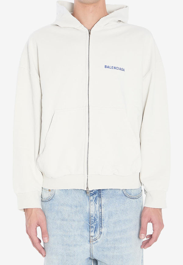 Balenciaga Logo Embroidered Zipped Hoodie White 803264-TSVP1-8016