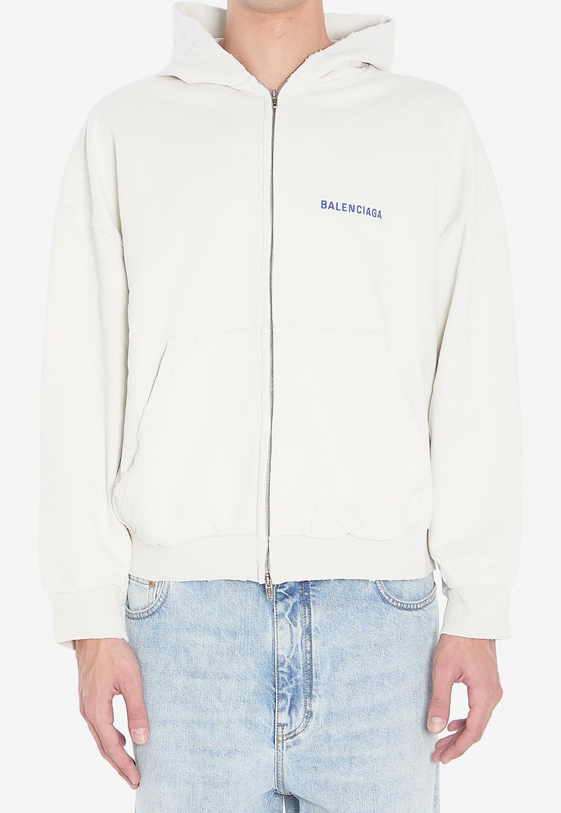 Balenciaga Logo Embroidered Zipped Hoodie White 803264-TSVP1-8016
