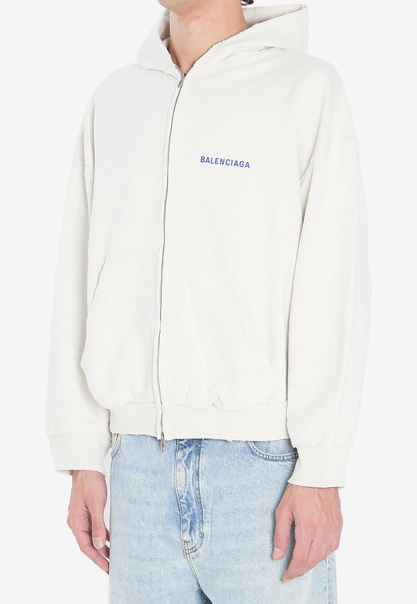 Balenciaga Logo Embroidered Zipped Hoodie White 803264-TSVP1-8016
