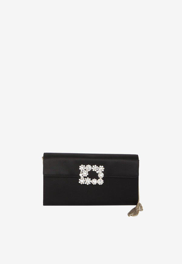 Roger Vivier Flower Buckle Satin Clutch Black RBWAMFD0200-RS0-B999