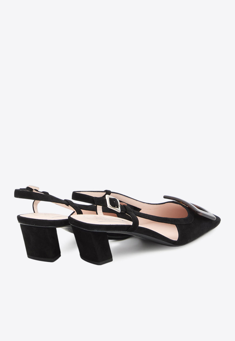 Roger Vivier Belle Vivier 45 Slingback Pumps in Suede Black RVW00643380-HR0-B999