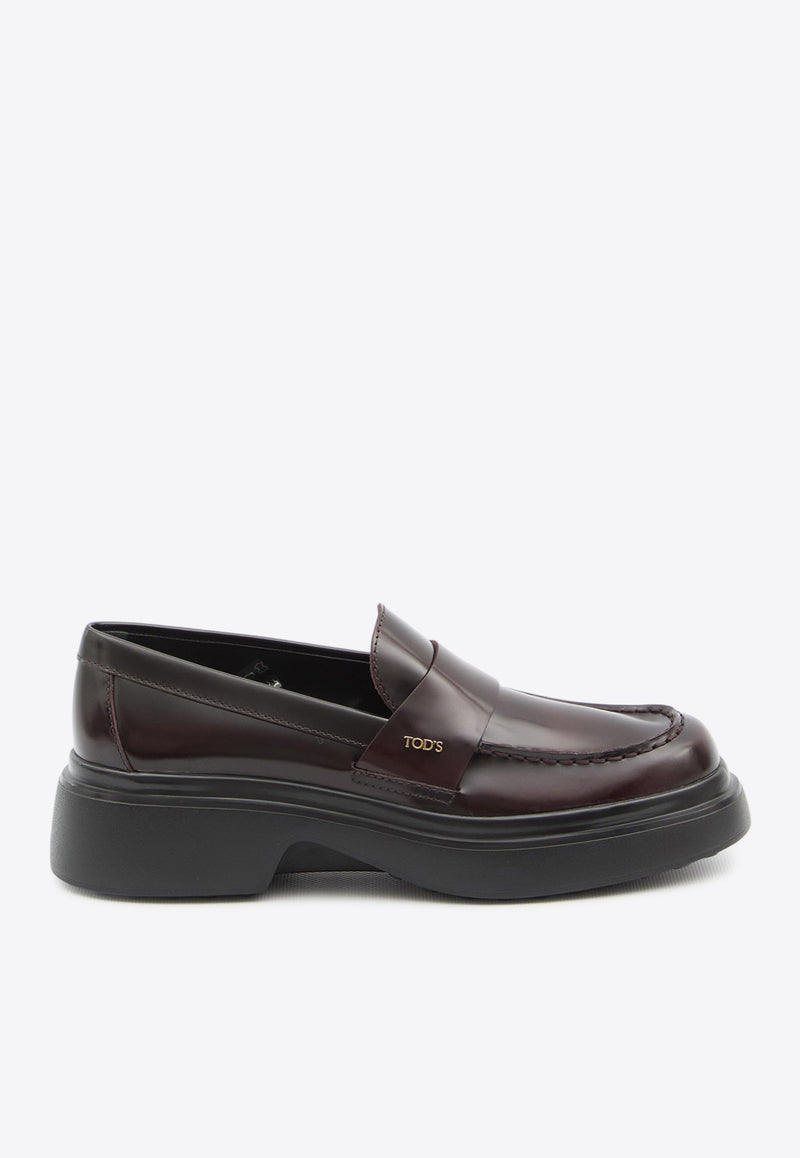 Tod's Logo Plaque Glossy Leather Loafers Bordeaux XXW74L0JL00-SHAR-810