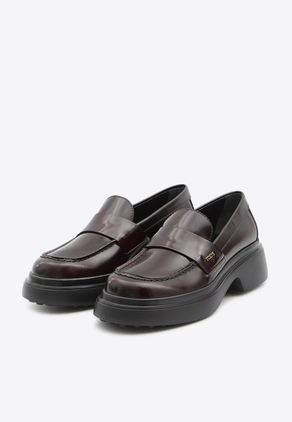 Tod's Logo Plaque Glossy Leather Loafers Bordeaux XXW74L0JL00-SHAR-810