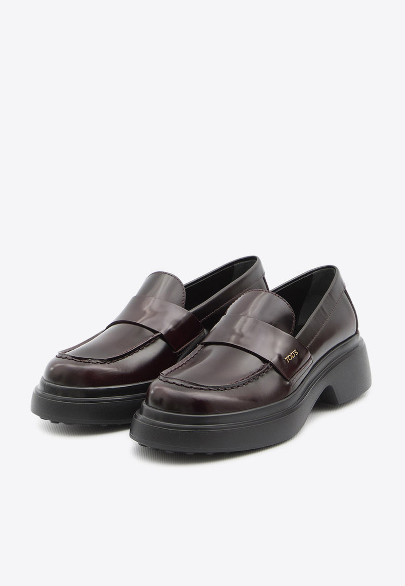 Tod's Logo Plaque Glossy Leather Loafers Bordeaux XXW74L0JL00-SHAR-810