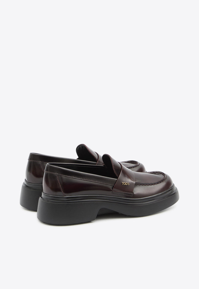 Tod's Logo Plaque Glossy Leather Loafers Bordeaux XXW74L0JL00-SHAR-810