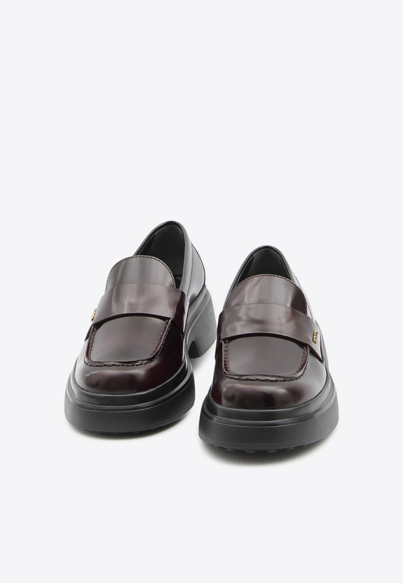 Tod's Logo Plaque Glossy Leather Loafers Bordeaux XXW74L0JL00-SHAR-810