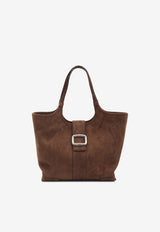 Roger Vivier Medium Viv' Choc Suede Tote Bag Brown RBWAOGAB300-HR0-S604