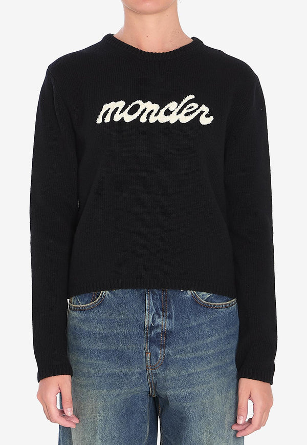 Moncler Embroidered Logo Wool-Blend Sweater Black K20939C00004-M4281-999