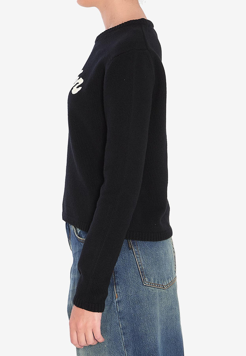 Moncler Embroidered Logo Wool-Blend Sweater Black K20939C00004-M4281-999