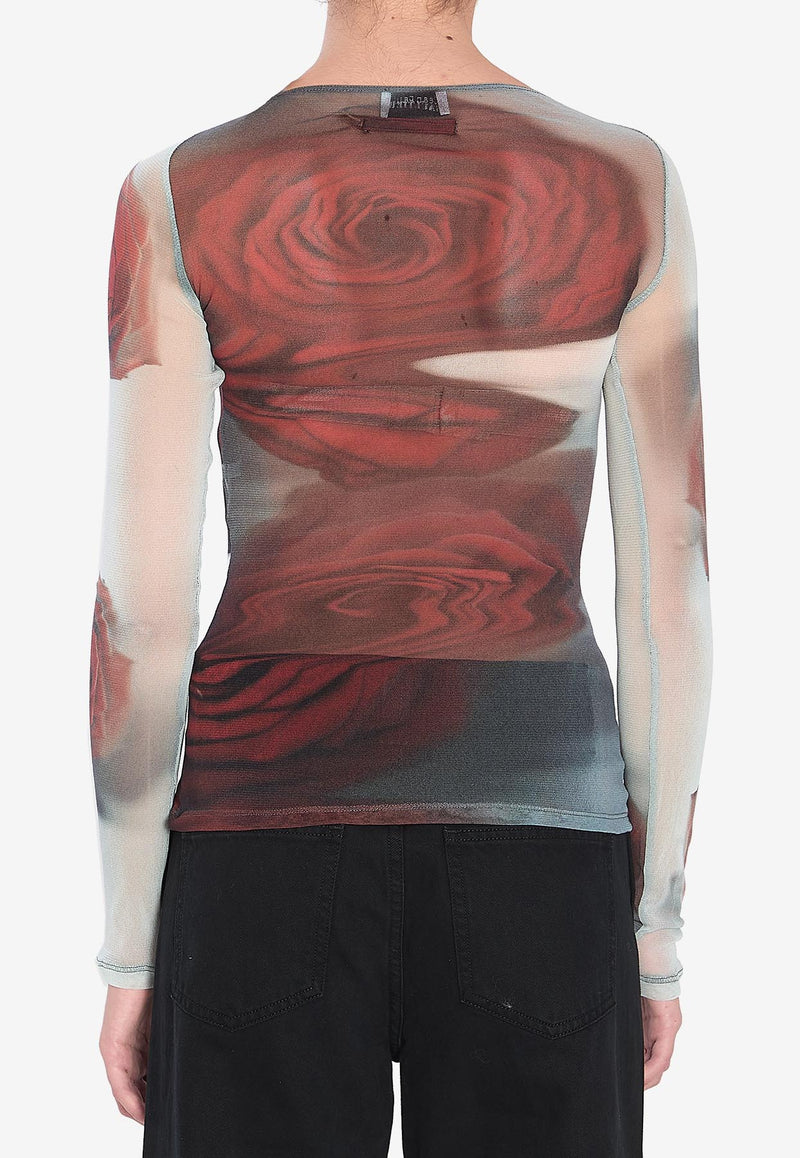 Jean Paul Gaultier Blurry Roses Sheer Top Multicolor W-TO352-M011P-010230