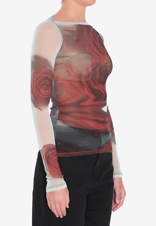Jean Paul Gaultier Blurry Roses Sheer Top Multicolor W-TO352-M011P-010230