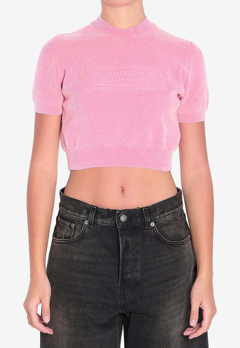 Alexander Wang Embossed Logo Cropped Knit T-shirt Pink 1KC3251030--936C