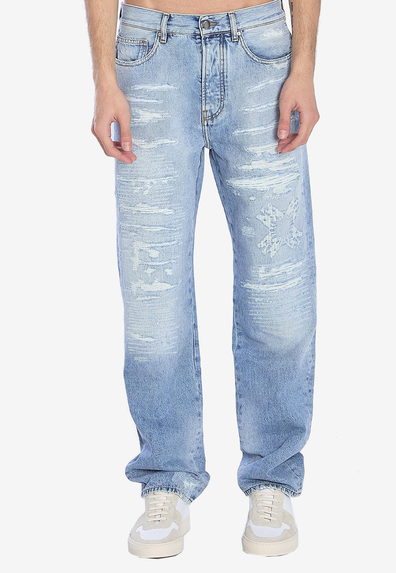 Amiri MA Quad Repaired Faded Jeans Blue AMDNGH1070--DENIM