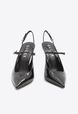 Gucci Bamboo 105 Slingback Pumps in Patent Leather Black 812998-BNC00-1000
