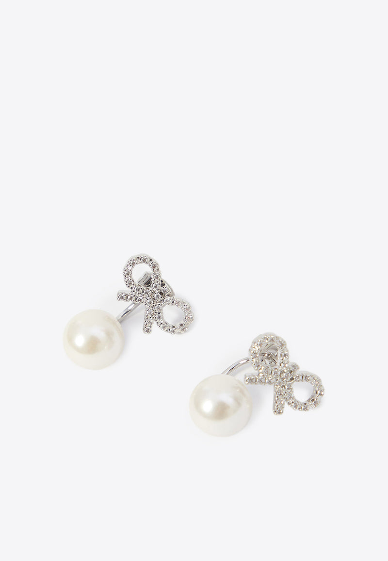 Self-Portrait Crystal Bow Pearl Earrings Silver PF25624ESL--SILVER