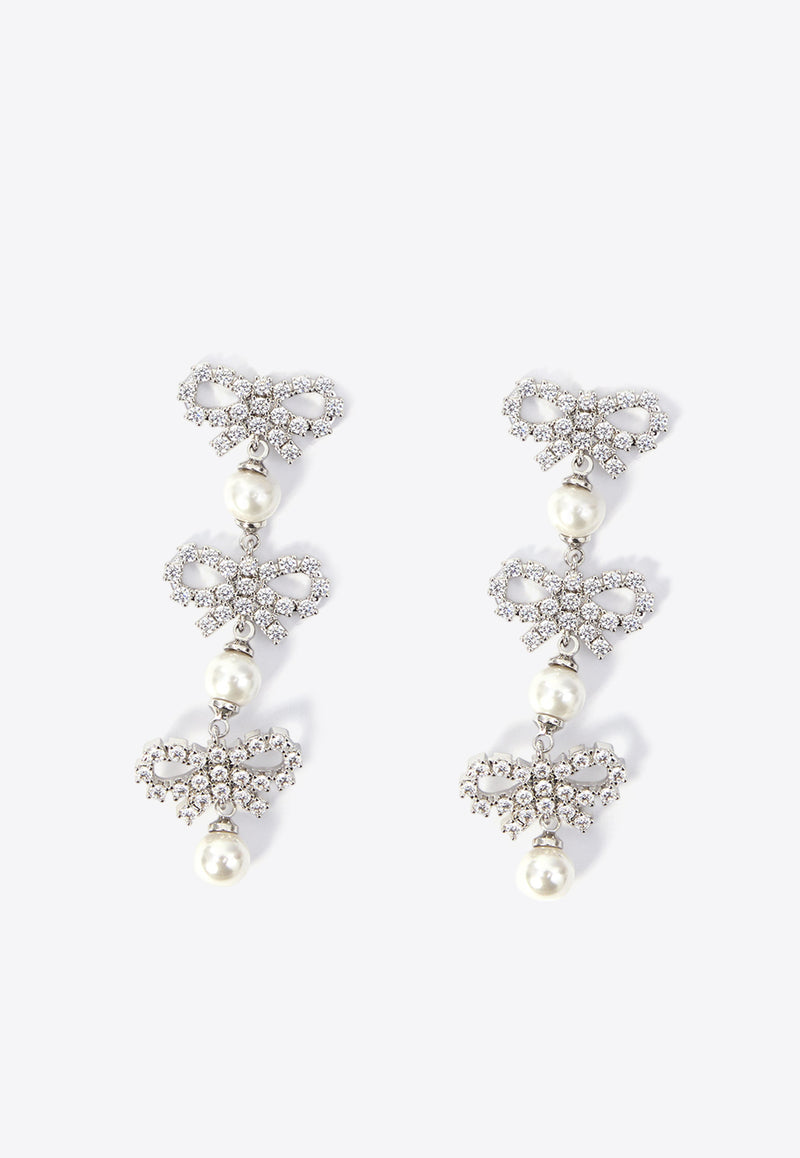 Self-Portrait Micro Bow Pearl Tiered Earrings Silver PF25613EP--SILVER