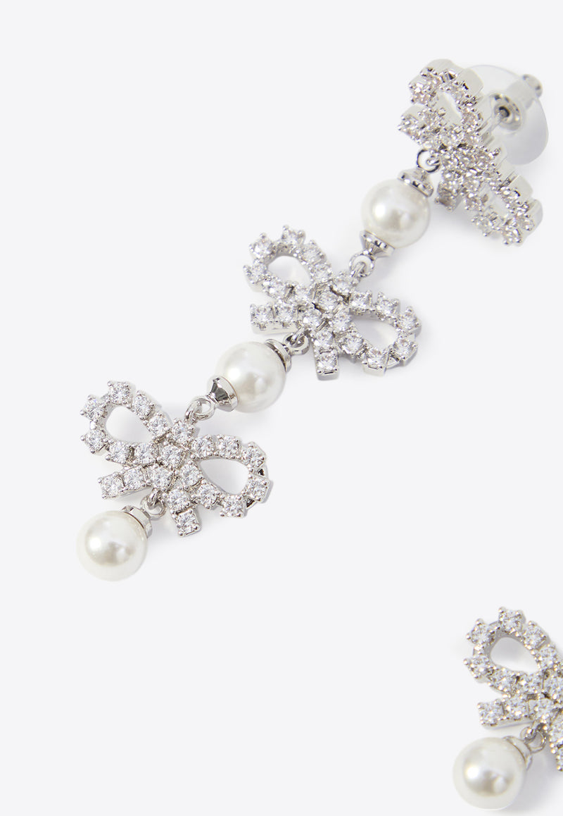 Self-Portrait Micro Bow Pearl Tiered Earrings Silver PF25613EP--SILVER