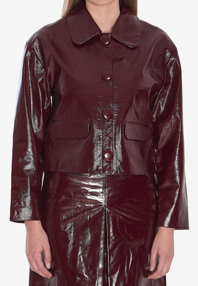 Self-Portrait Leather Cropped Jacket   Bordeaux PF25091JBU--BURGUNDY