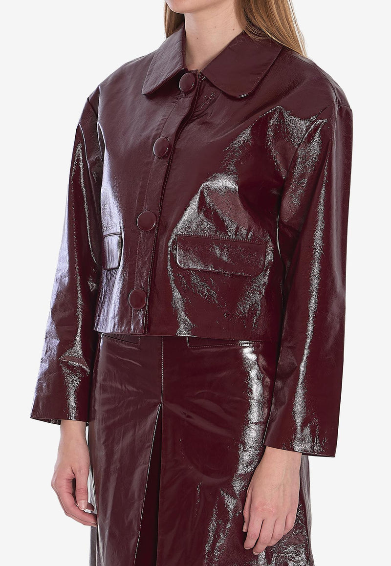 Self-Portrait Leather Cropped Jacket   Bordeaux PF25091JBU--BURGUNDY