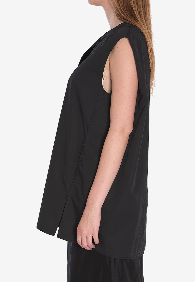 The Row Owen Oversized V-neck Top Black 9026-W3955-BLK