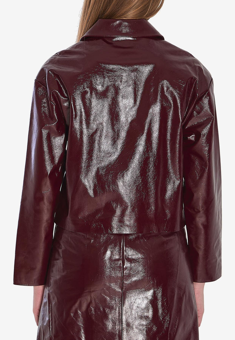 Self-Portrait Leather Cropped Jacket   Bordeaux PF25091JBU--BURGUNDY