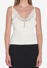 Self-Portrait Lace-Trimmed V-neck Top White PF25042TW--WHITE