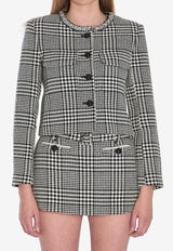 Self-Portrait Houndstooth Cropped Jacket  Black PF25111JBW--BLACK AND WHITE