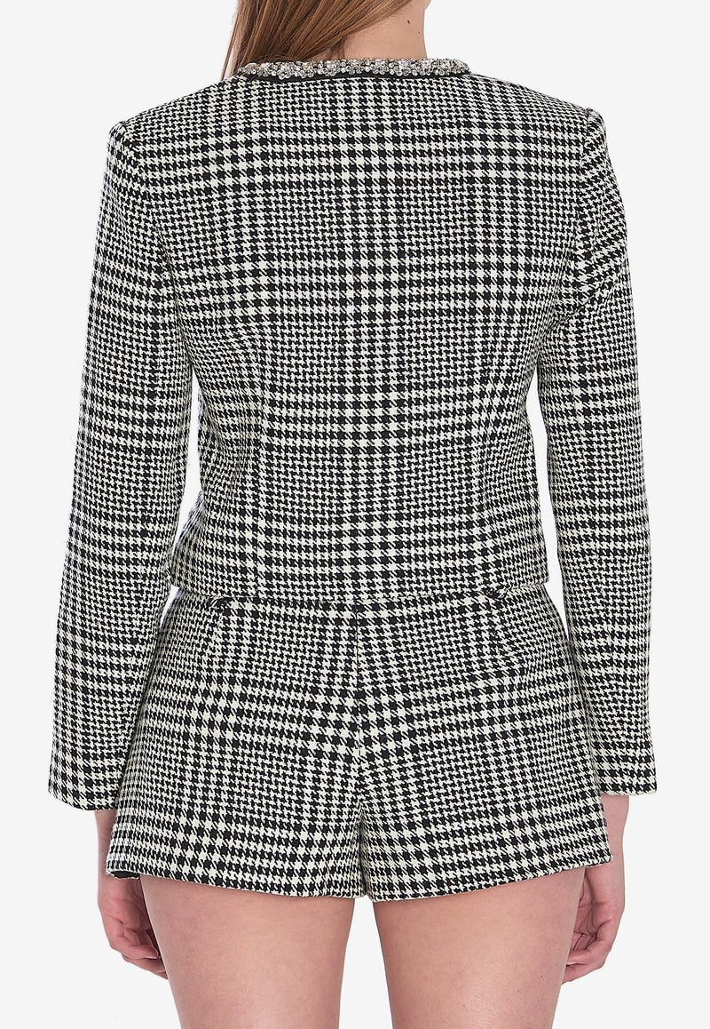 Self-Portrait Houndstooth Cropped Jacket  Black PF25111JBW--BLACK AND WHITE