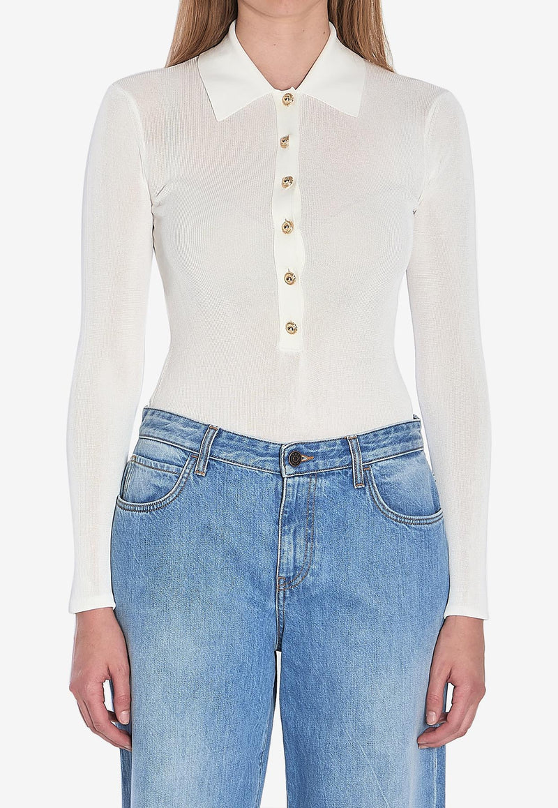 Self-Portrait Polo Knit Bodysuit White PF25113TW--WHITE