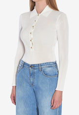 Self-Portrait Polo Knit Bodysuit White PF25113TW--WHITE