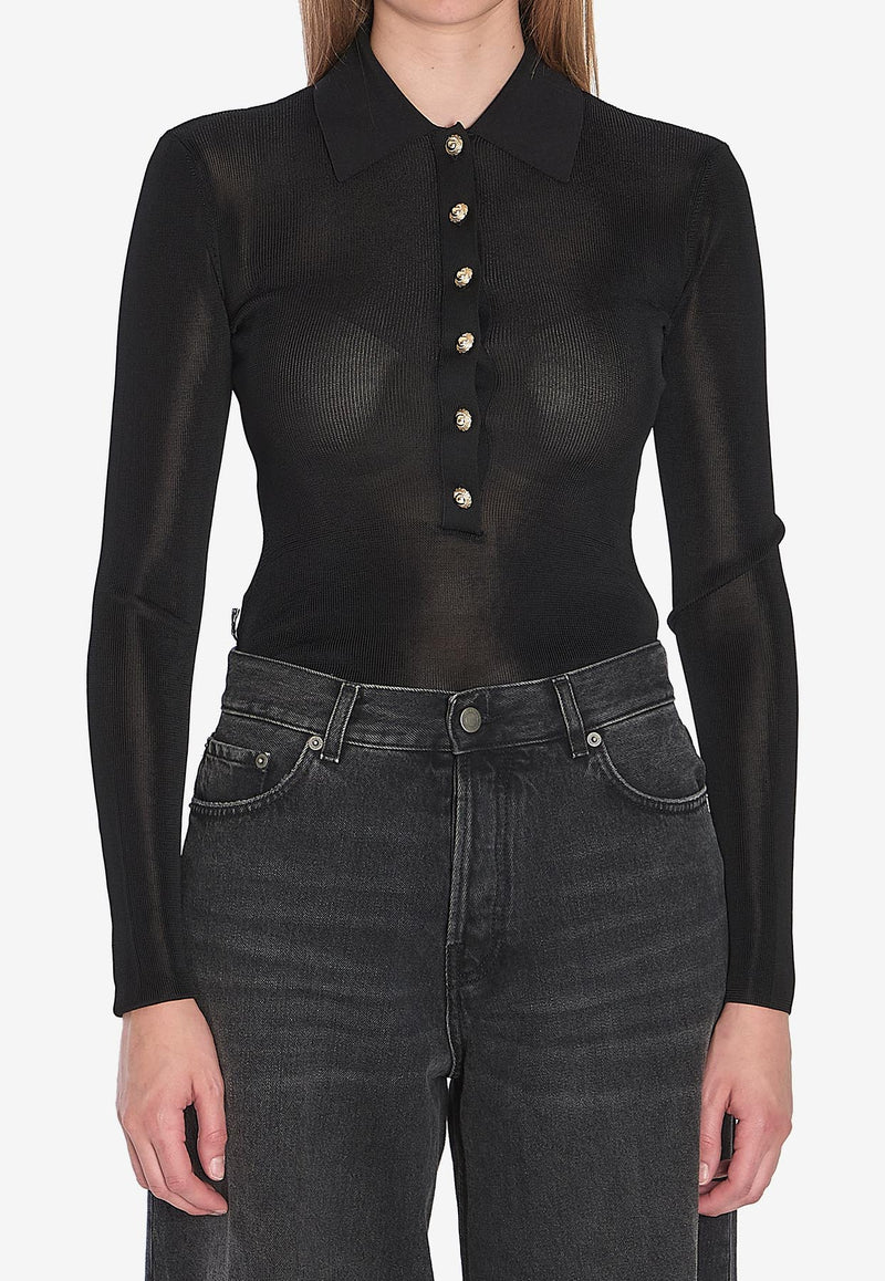 Self-Portrait Polo Knit Bodysuit Black PF25113TB--BLACK