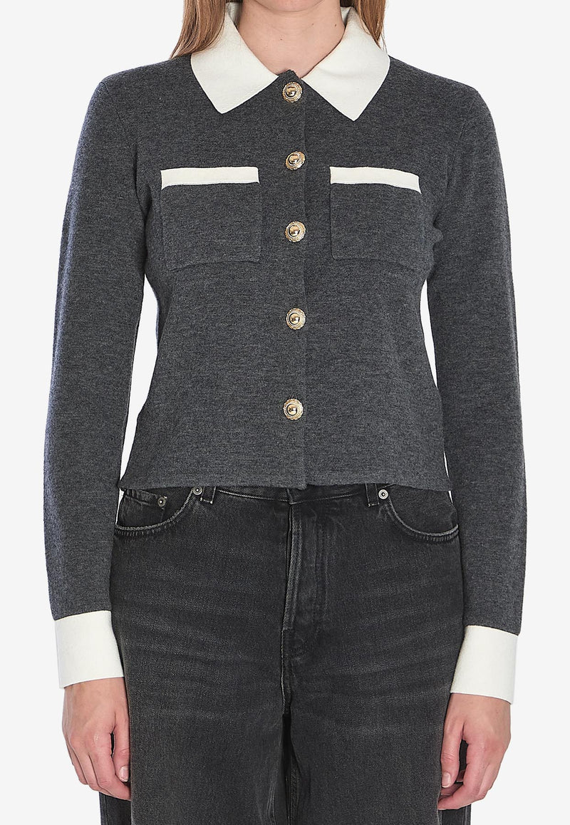 Self-Portrait Knit Cropped Cardigan  Gray PF25048CGR--GREY