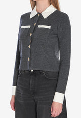 Self-Portrait Knit Cropped Cardigan  Gray PF25048CGR--GREY