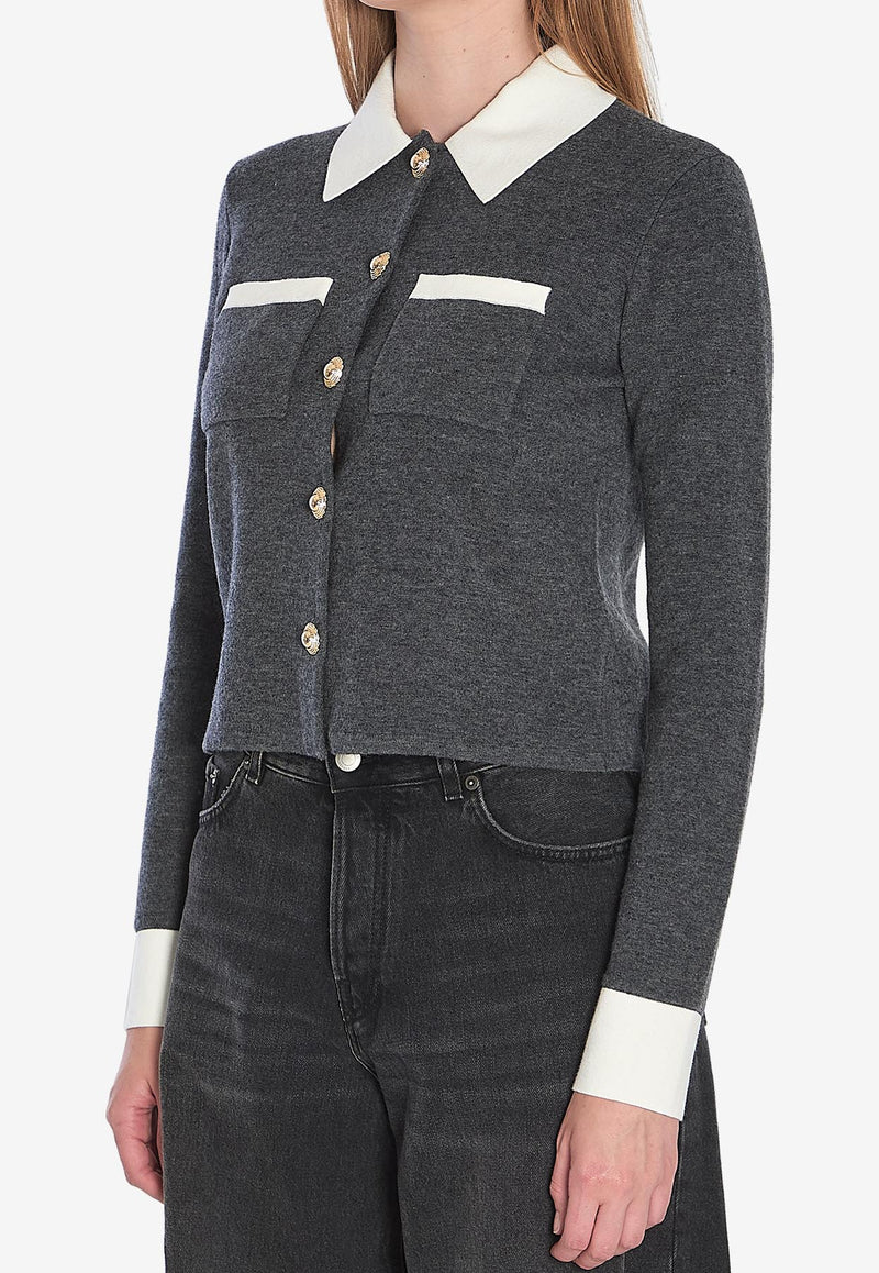 Self-Portrait Knit Cropped Cardigan  Gray PF25048CGR--GREY