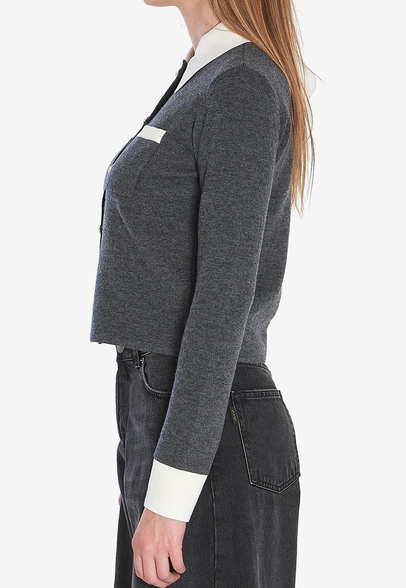 Self-Portrait Knit Cropped Cardigan  Gray PF25048CGR--GREY