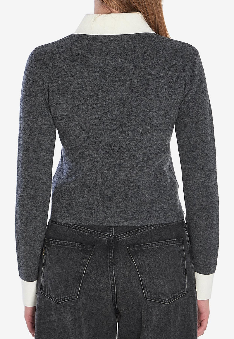 Self-Portrait Knit Cropped Cardigan  Gray PF25048CGR--GREY