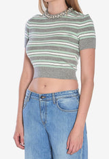 Self-Portrait Striped Cropped T-shirt  Multicolor PF25050TGR--GREY